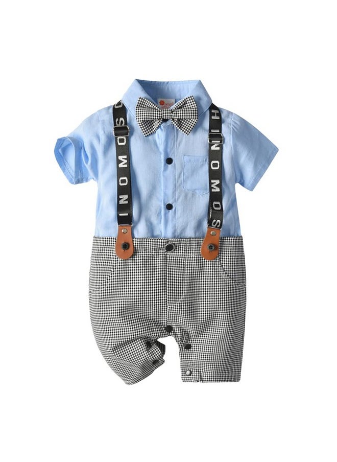 Hopscotch Boys Check Print Romper In Blue Color for Ages 12-24 Months