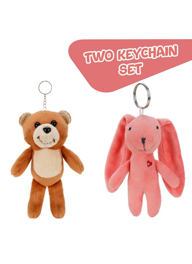 Webby Combo of Plush Keychain and Standing Bunny Soft Toys | Cute Stuffed Animal Keychains Set for Kids and Adults (Set of 2)