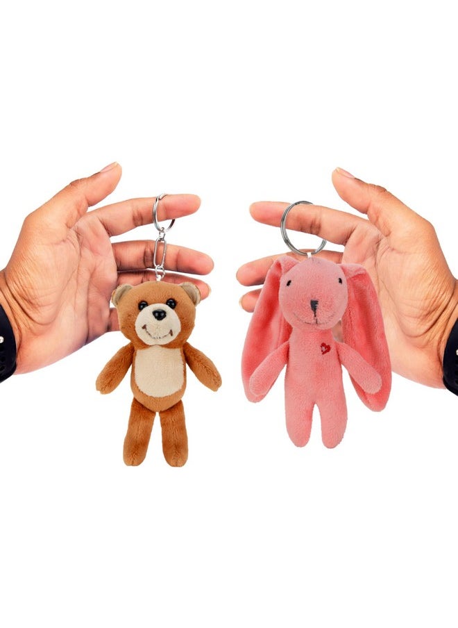 Webby Combo of Plush Keychain and Standing Bunny Soft Toys | Cute Stuffed Animal Keychains Set for Kids and Adults (Set of 2)