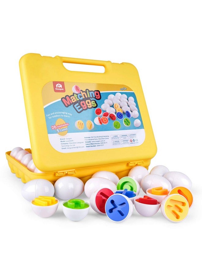 Coogam Letters Matching Eggs 26PCS ABC Alphabet Color Sorter Puzzle Easter Travel Bingo Game Uppercase Learning Fine Motor Skill Montessori Gift for Year Old Kids
