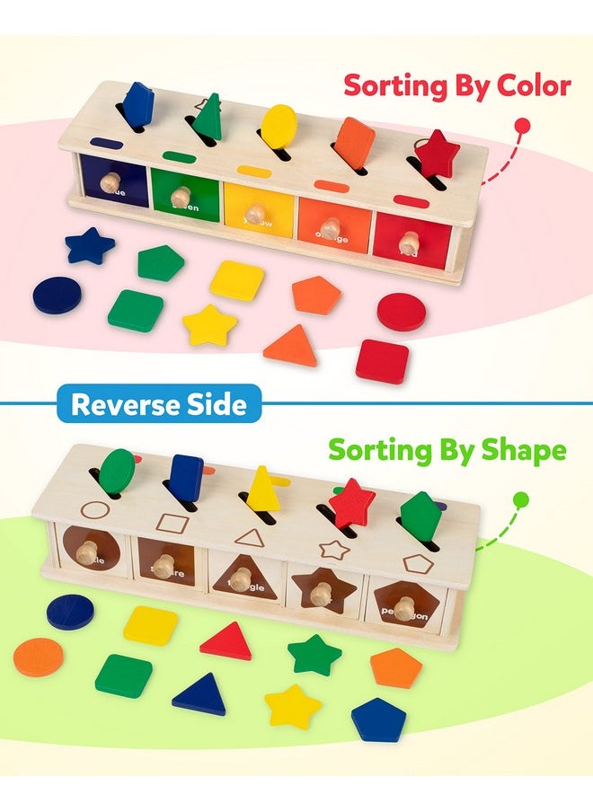 Coogam Montessori Toys Wooden Color Shape Sorting Box Game Geometric Matching Blocks Early Learning Educational Toy Gift for 3 4 5 Year-Old Baby Toddlers