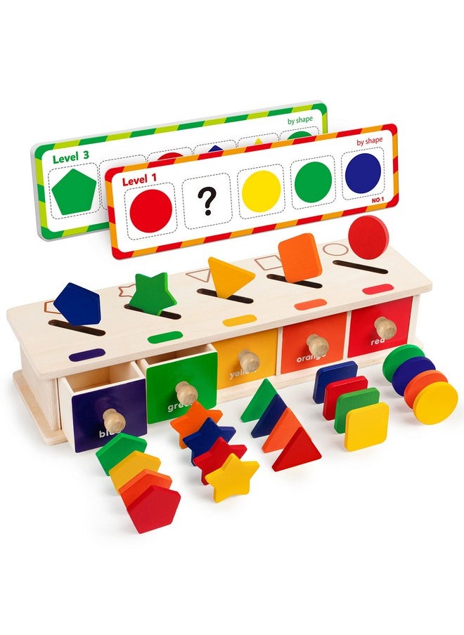 Coogam Montessori Toys Wooden Color Shape Sorting Box Game Geometric Matching Blocks Early Learning Educational Toy Gift for 3 4 5 Year-Old Baby Toddlers