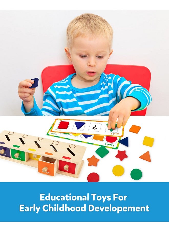 Coogam Montessori Toys Wooden Color Shape Sorting Box Game Geometric Matching Blocks Early Learning Educational Toy Gift for 3 4 5 Year-Old Baby Toddlers