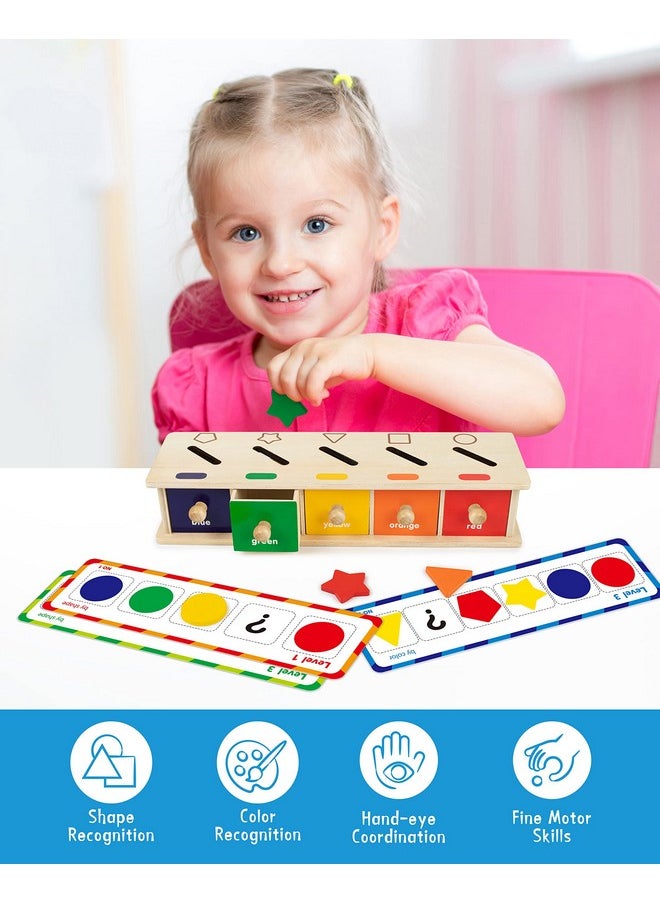 Coogam Montessori Toys Wooden Color Shape Sorting Box Game Geometric Matching Blocks Early Learning Educational Toy Gift for 3 4 5 Year-Old Baby Toddlers