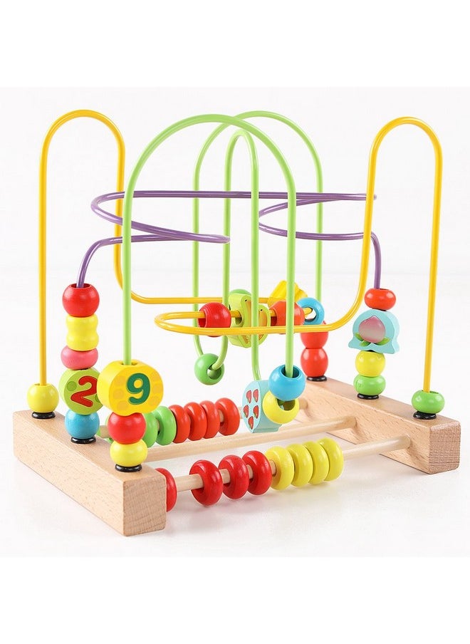 QZMTOY Wooden Toys for Toddlers, Bead Maze Toy for Toddlers with Colorful Animals Fruits Shapes, Educational Counting Learning Circle Toys for Kids, Classic Gifts for Boys Girls Baby