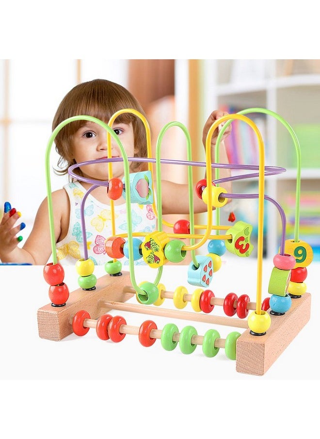 QZMTOY Wooden Toys for Toddlers, Bead Maze Toy for Toddlers with Colorful Animals Fruits Shapes, Educational Counting Learning Circle Toys for Kids, Classic Gifts for Boys Girls Baby