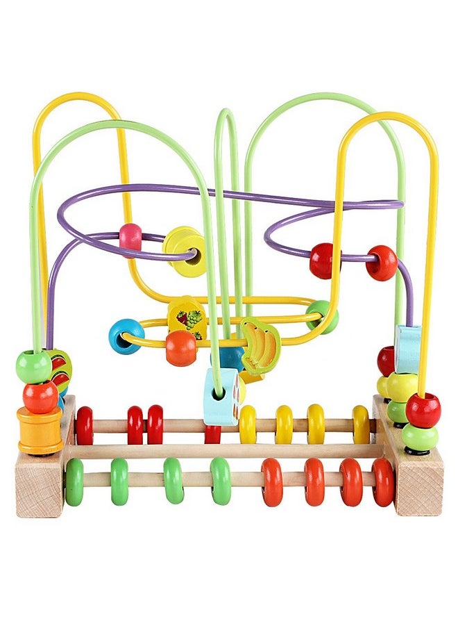 QZMTOY Wooden Toys for Toddlers, Bead Maze Toy for Toddlers with Colorful Animals Fruits Shapes, Educational Counting Learning Circle Toys for Kids, Classic Gifts for Boys Girls Baby
