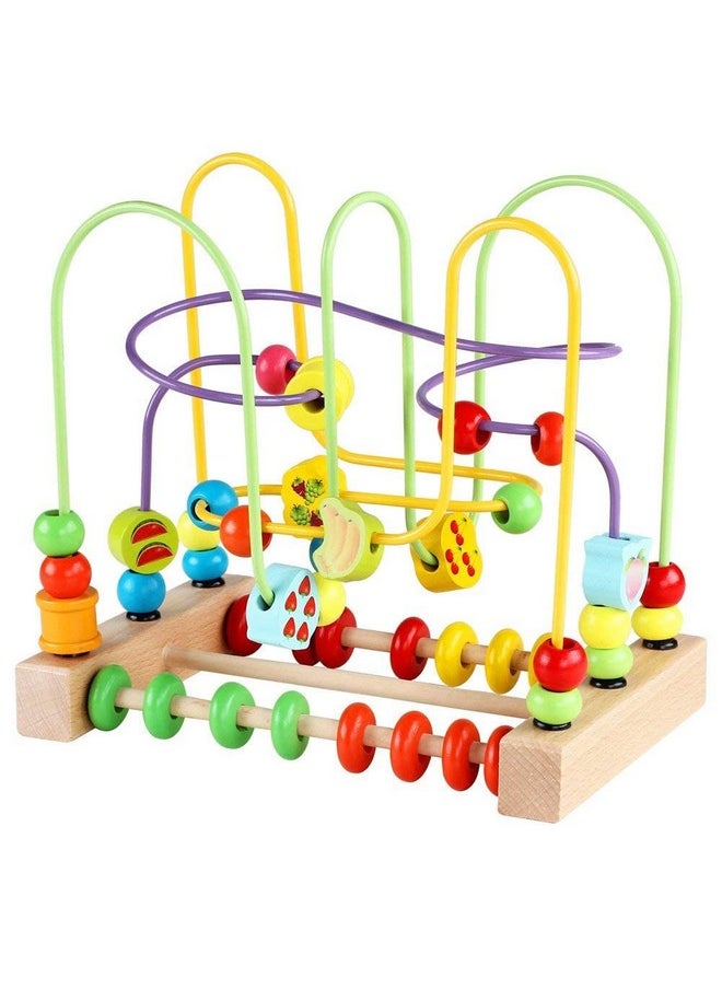 QZMTOY Wooden Toys for Toddlers, Bead Maze Toy for Toddlers with Colorful Animals Fruits Shapes, Educational Counting Learning Circle Toys for Kids, Classic Gifts for Boys Girls Baby