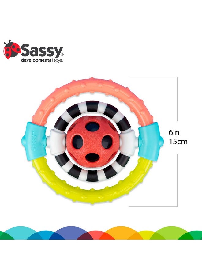 Sassy Spin and Chew Flex Ring Rattle with Dual Action Spinners, for Ages 0+ Months
