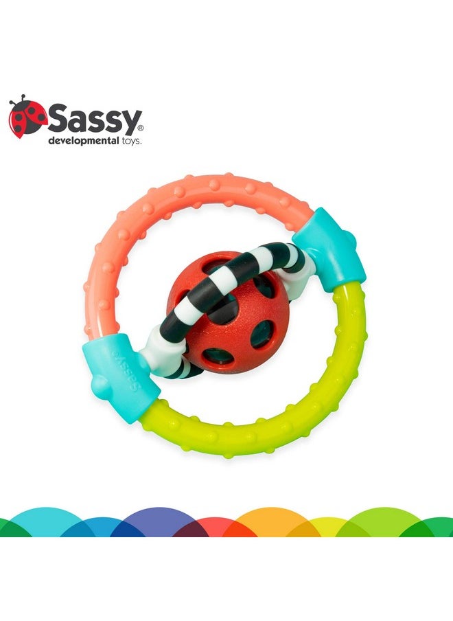 Sassy Spin and Chew Flex Ring Rattle with Dual Action Spinners, for Ages 0+ Months