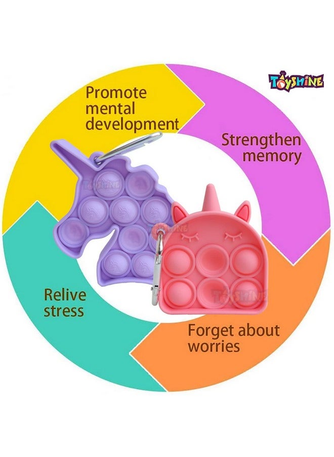 Toyshine Pack of 4- Big Unicorn, Dearmy Unicorn, Purple Unicorn, Bubble Key Ring- Fidget Popping Sounds Toy, BPA Free Silicone, Push Bubbles Toy for Autism Stress Reliever, Sensory Toy Pop It Toys