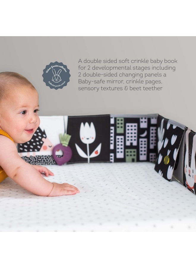 Taf Toys Urban Garden Soft Cloth Newborn Book, Crinkle Baby Book. High Contrast Sensory Toys. Early Education Activity Toy. Infant Tummy Time Toys. Multi-Sensory Textures and a Baby-Safe Mirror