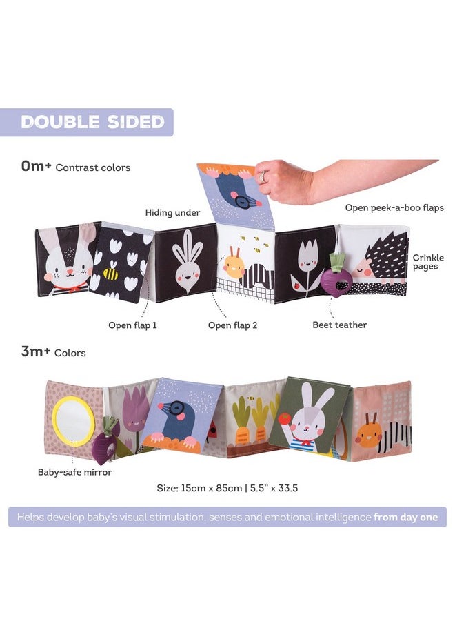 Taf Toys Urban Garden Soft Cloth Newborn Book, Crinkle Baby Book. High Contrast Sensory Toys. Early Education Activity Toy. Infant Tummy Time Toys. Multi-Sensory Textures and a Baby-Safe Mirror