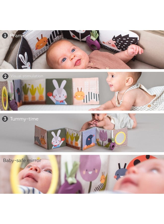 Taf Toys Urban Garden Soft Cloth Newborn Book, Crinkle Baby Book. High Contrast Sensory Toys. Early Education Activity Toy. Infant Tummy Time Toys. Multi-Sensory Textures and a Baby-Safe Mirror