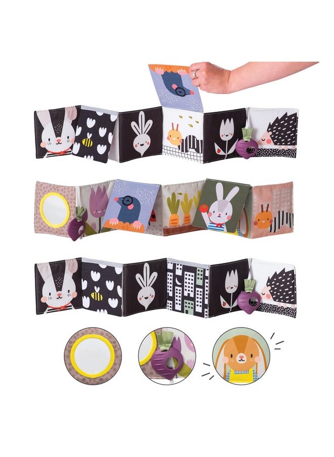 Taf Toys Urban Garden Soft Cloth Newborn Book, Crinkle Baby Book. High Contrast Sensory Toys. Early Education Activity Toy. Infant Tummy Time Toys. Multi-Sensory Textures and a Baby-Safe Mirror
