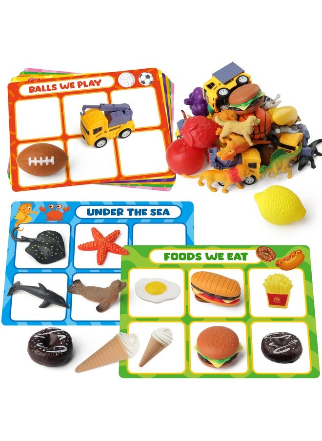 Coogam Sorting Toy for Toddlers, Animals Dinosaurs Fruits Vehicles Foods Fishes Balls Farm Playset, Fine Motor Montessori Game Preschool Educational Learning Gift for Year Old Kids