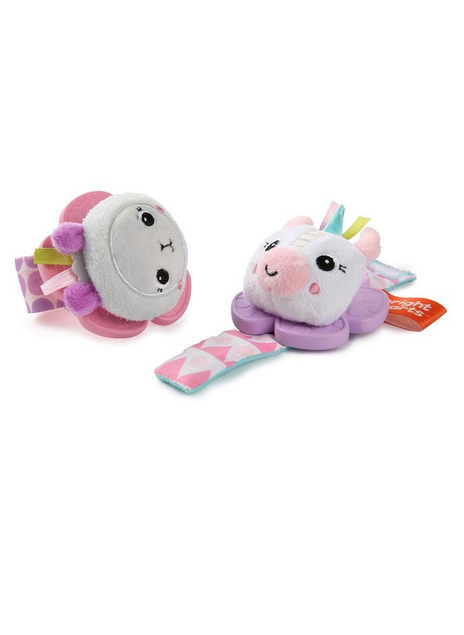 Bright Starts Rattle & Teethe Wrist Pals Toy, Unicorn & Llama, Newborn+, 2 Count
