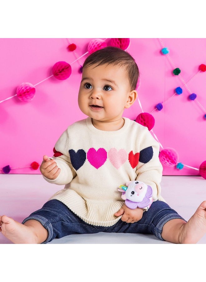 Bright Starts Rattle & Teethe Wrist Pals Toy, Unicorn & Llama, Newborn+, 2 Count