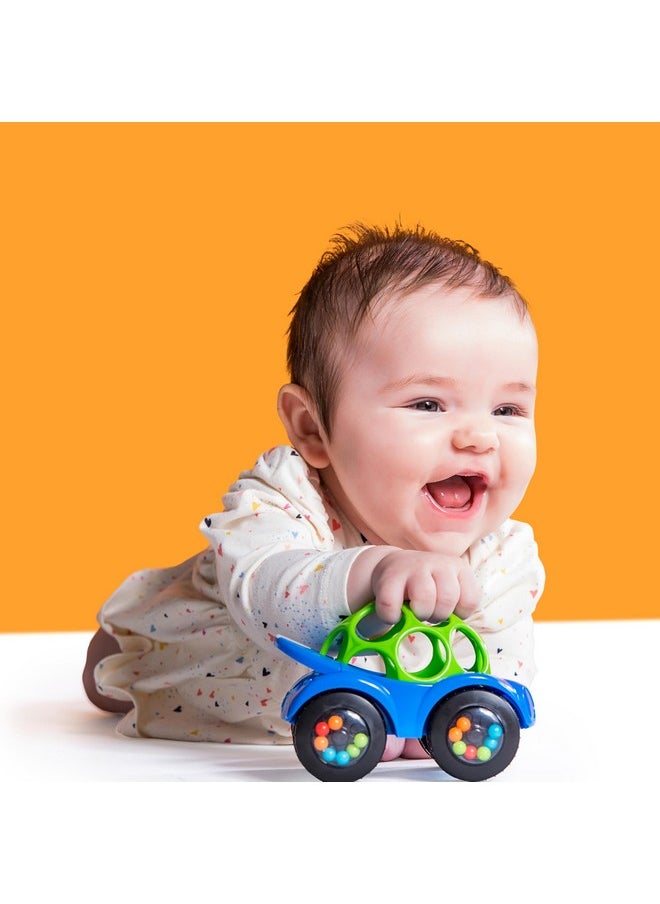 Bright Starts Oball Easy Grasp Rattle & Roll Toy Sports Car BPA-Free Infant Crawling Toy, 1 Pack, Age 3 Months and up, Blue/Green