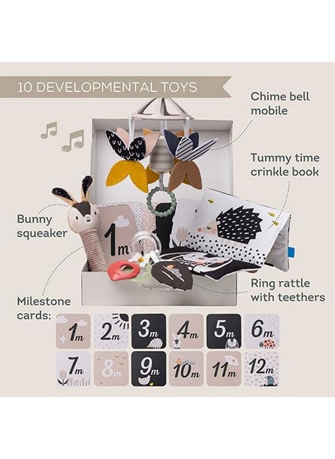 Taf Toys Black and White Newborn Kit - 10 Black and White Baby Toys, High Contrast Baby Toys for Newborn, Baby Essentials Must Haves, Tummy Time Toys for Motor Skills Infants Babies 0 3 6 Months