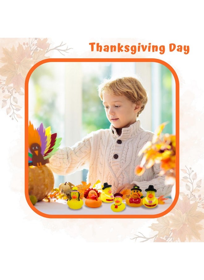 4E's Novelty Thanksgiving Rubber Duckies (12 Pack) Thanksgiving Themed Rubber Ducks Bulk Turkey & Pilgrim Ducks, Thanksgiving Party Favors Supplies for Kids Adults, Table Centerpiece, Bath Toys