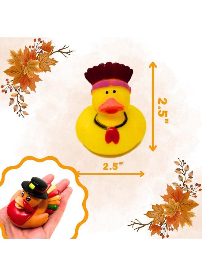 4E's Novelty Thanksgiving Rubber Duckies (12 Pack) Thanksgiving Themed Rubber Ducks Bulk Turkey & Pilgrim Ducks, Thanksgiving Party Favors Supplies for Kids Adults, Table Centerpiece, Bath Toys