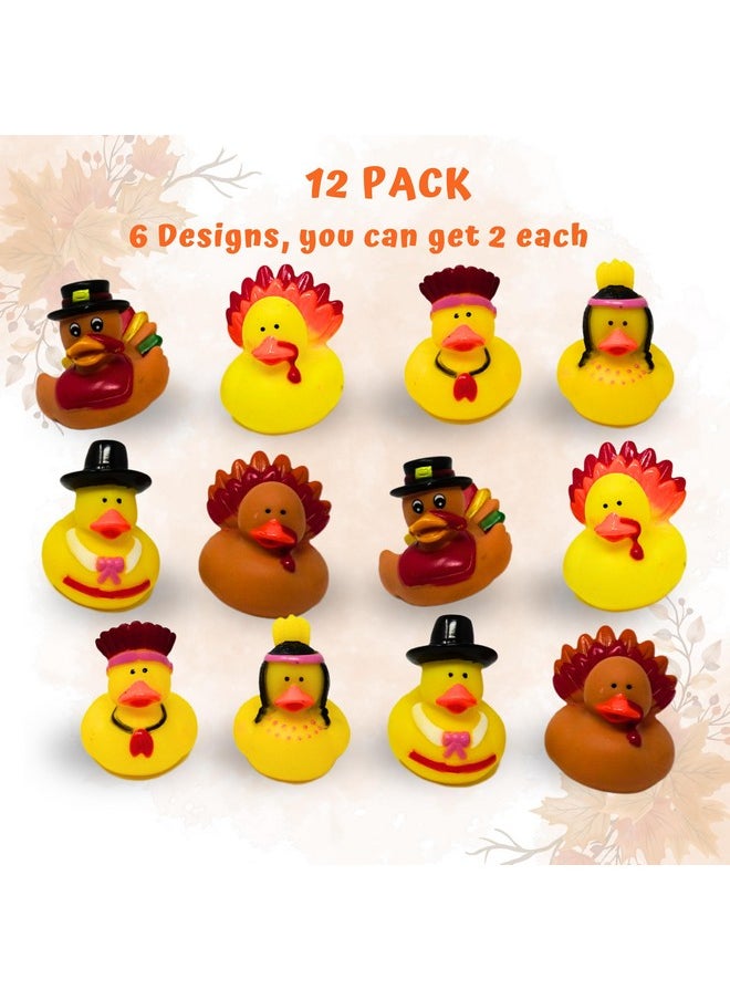 4E's Novelty Thanksgiving Rubber Duckies (12 Pack) Thanksgiving Themed Rubber Ducks Bulk Turkey & Pilgrim Ducks, Thanksgiving Party Favors Supplies for Kids Adults, Table Centerpiece, Bath Toys