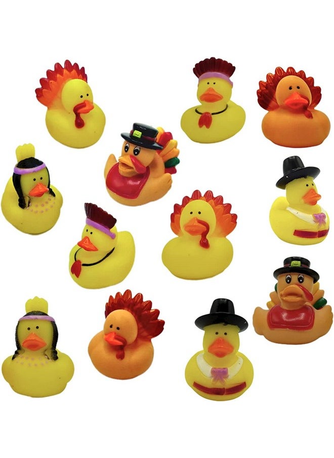 4E's Novelty Thanksgiving Rubber Duckies (12 Pack) Thanksgiving Themed Rubber Ducks Bulk Turkey & Pilgrim Ducks, Thanksgiving Party Favors Supplies for Kids Adults, Table Centerpiece, Bath Toys