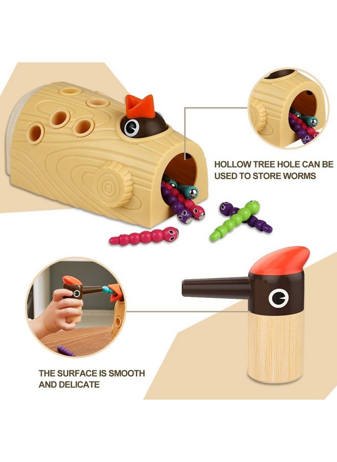 TOP BRIGHT Montessori Toys for 2 Year Old Girl and Boy, Fine Motor Skills Toddler Toys Age 2-4, Woodpecker Worm Toy Magnetic Bird Feeding Game