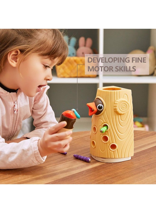 TOP BRIGHT Montessori Toys for 2 Year Old Girl and Boy, Fine Motor Skills Toddler Toys Age 2-4, Woodpecker Worm Toy Magnetic Bird Feeding Game