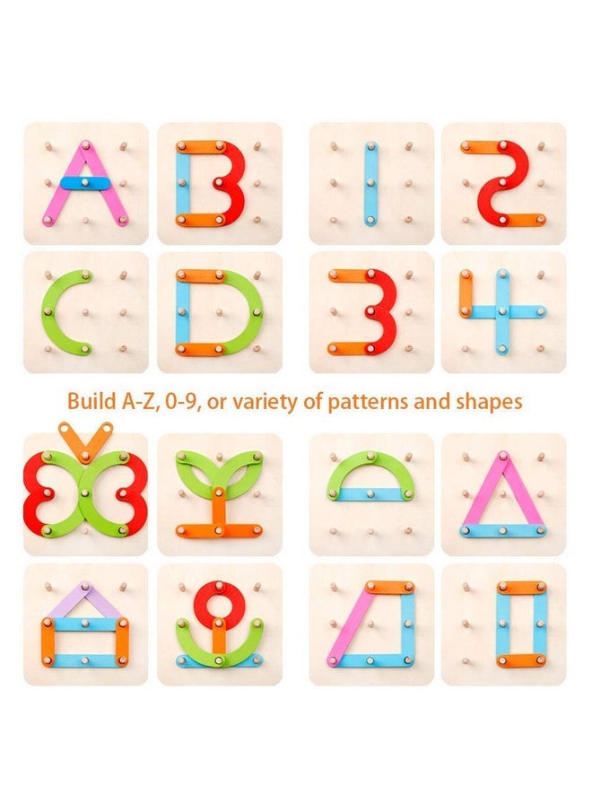 Coogam Wooden Letter Number Construction Puzzle Educational Stacking Blocks Toy Set Shape Color Sorter Pegboard Activity Board Sort Game for Kids Gift Preschool Learning STEM Toy