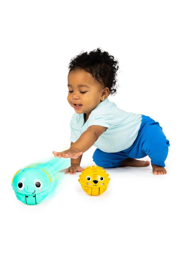 Bright Starts Giggables Roll & Chase Pals Crawling Toy, Lion & Elephant, Unisex, Infant to Toddler, 2-Pack