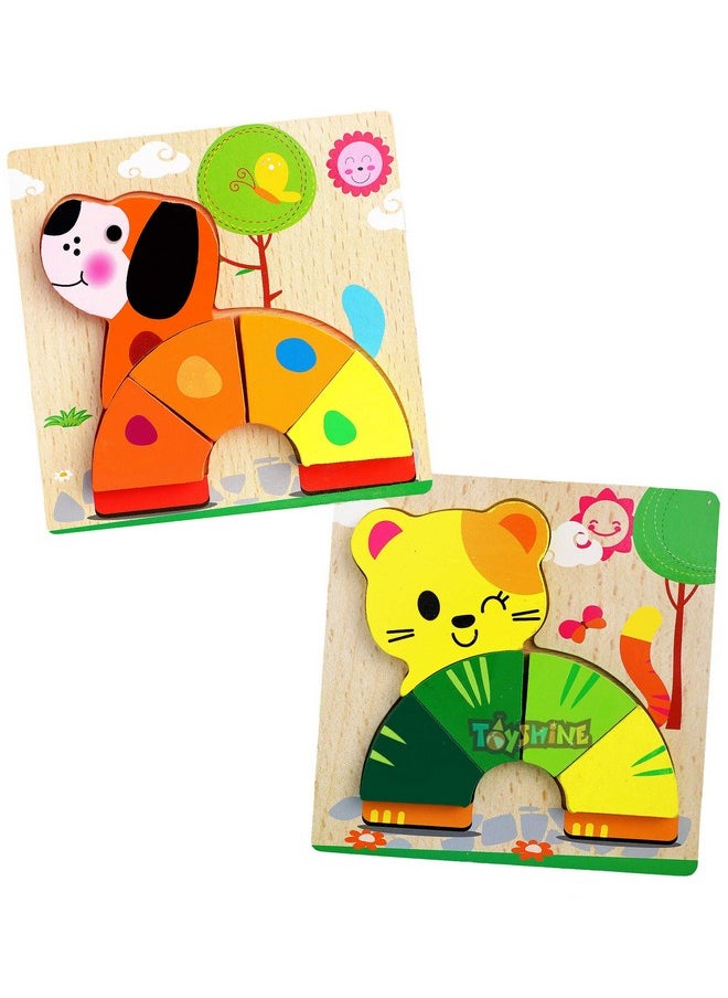 Toyshine 2 in 1 Wooden Pick and Fix Puzzle Toy, Premium Wooden Puzzle with Thick Wooden Slab - Dog and Bear