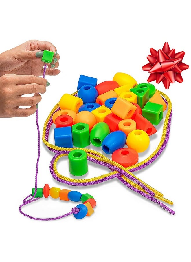 Skoolzy 30 Pcs Lacing Beads | Motor Skills Toys for Toddlers 3-5 | Lacing Toy or fine Motor Skills Toys for 3-4 Year Old | Toddler Beads Perfect as Teaching Lacing Toys | stringing Beads for Kids 3-5