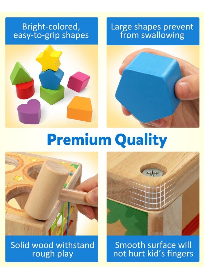 Coogam Wooden Montessori Toys for Toddlers, Shape Sorting Cube Whack Mole Fine Motor Skills Game for Year Old 18 Month+ Baby Boys Girls Gift