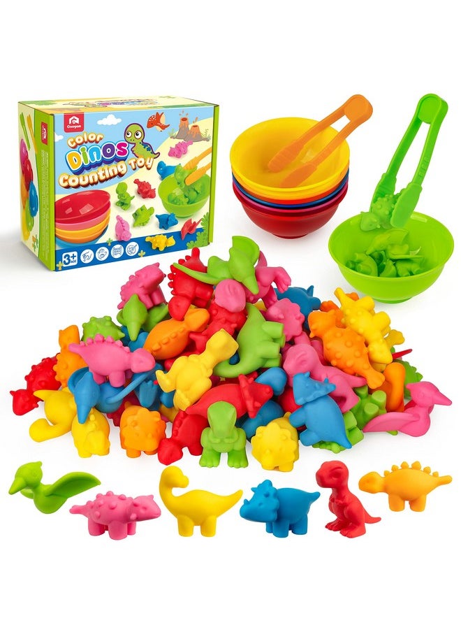 Coogam Counting Dinosaur Sorting Toy Set, Color Matching Classification Game, Montessori Fine Motor Skill Preschool Educational Montessori Learning Toys for 3 4 5 Years Old