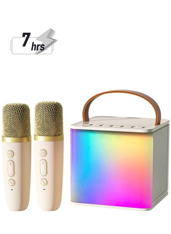 Bluetooth Speaker Beige With 2 Wireless Microphones For Karaoke Play Music Portable  Voice Changing Effects LED Dancing Light Remove Original Singer's Voice For Kids Adults