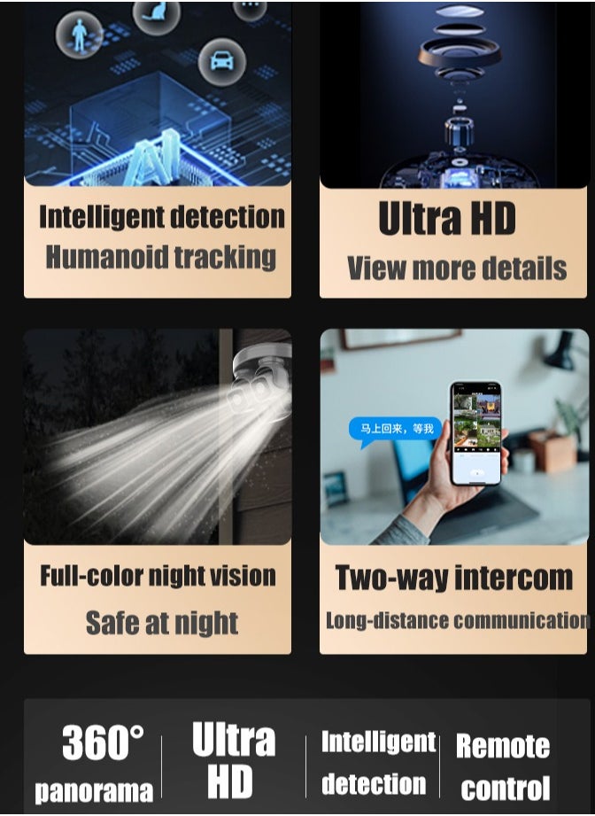 4G Security Camera with 3 Channel Camera, 360° View, No Blind Spots, SD/Cloud Storage, AI/Motion Detection(Built-in 4g Card).