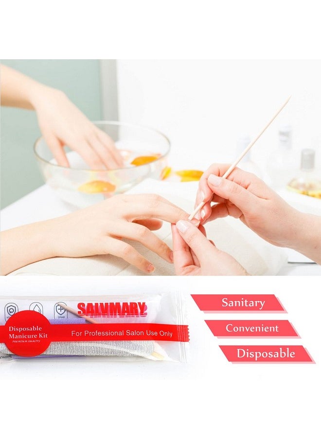 Professional Disposable Manicure Kit Basics 3 Piece Nail Kit, Wood Nail File 100/180 Grit, Mini Buffer 80/100 Grit, Wood Stick, 100 Set