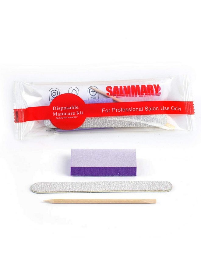 Professional Disposable Manicure Kit Basics 3 Piece Nail Kit, Wood Nail File 100/180 Grit, Mini Buffer 80/100 Grit, Wood Stick, 100 Set