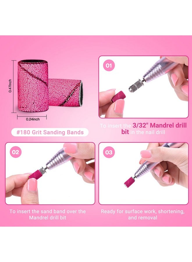 MelodySusie 100 Pcs Nail Drill Bits Sanding Bands for Nail Drill 180 Fine Grit Nail File Sanding Bands for Acrylic Nails Gel Manicures and Pedicure