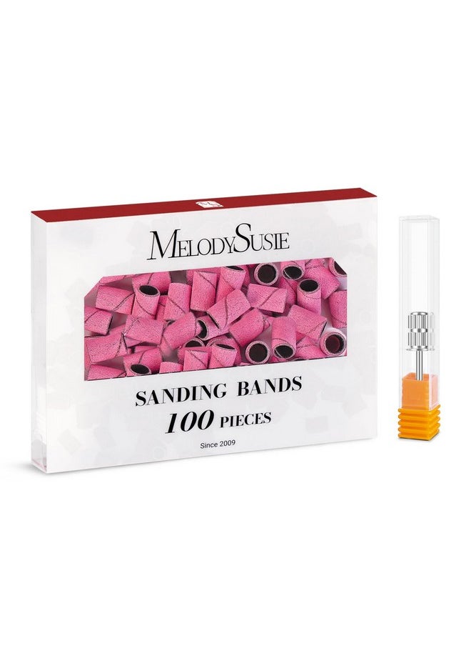 MelodySusie 100 Pcs Nail Drill Bits Sanding Bands for Nail Drill 180 Fine Grit Nail File Sanding Bands for Acrylic Nails Gel Manicures and Pedicure