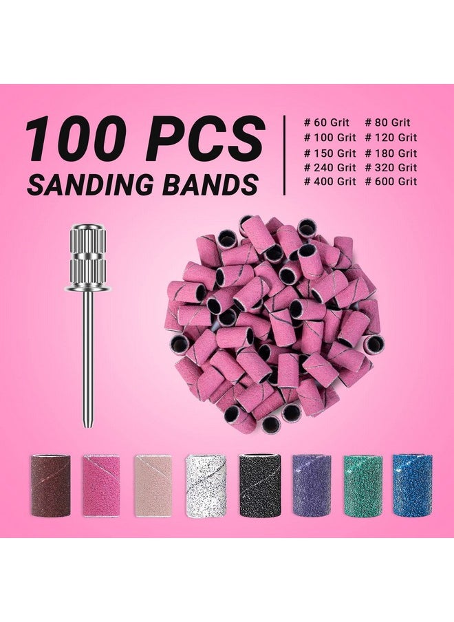 MelodySusie 100 Pcs Nail Drill Bits Sanding Bands for Nail Drill 180 Fine Grit Nail File Sanding Bands for Acrylic Nails Gel Manicures and Pedicure