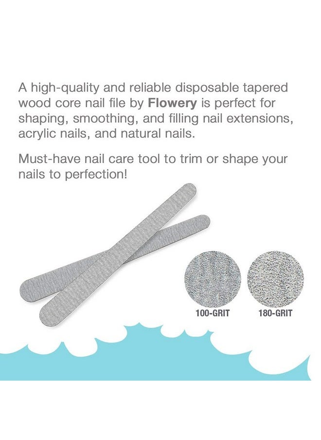 Flowery Disposable High-Speed Shiner, Dual-Grit 100/180 Nail Files, Individually Wrapped, Single-Use, 100 ct