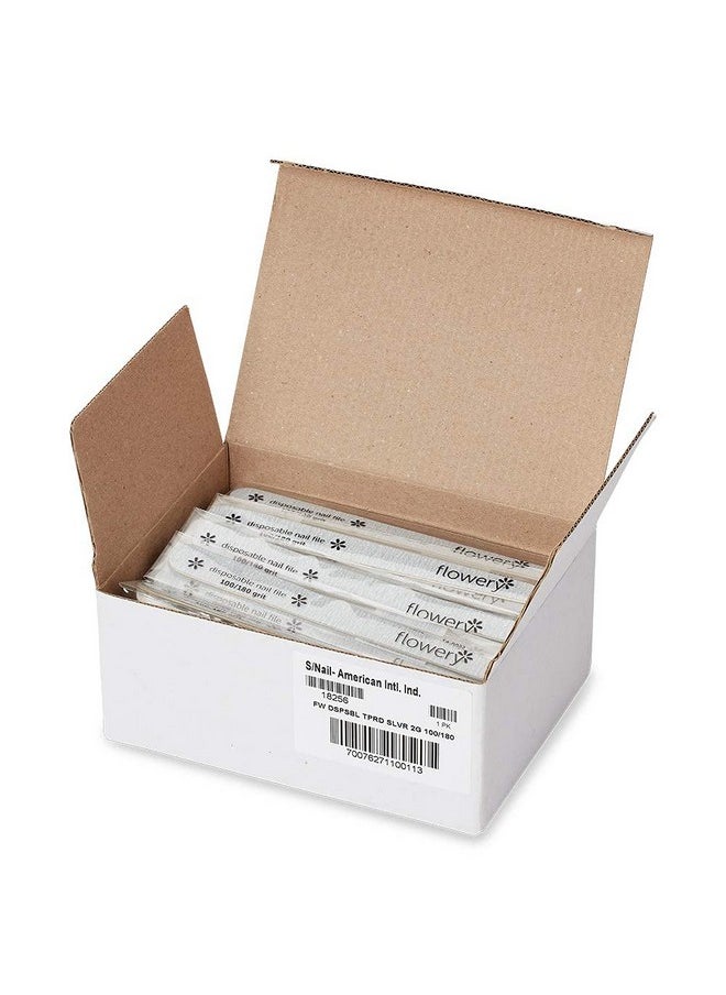Flowery Disposable High-Speed Shiner, Dual-Grit 100/180 Nail Files, Individually Wrapped, Single-Use, 100 ct
