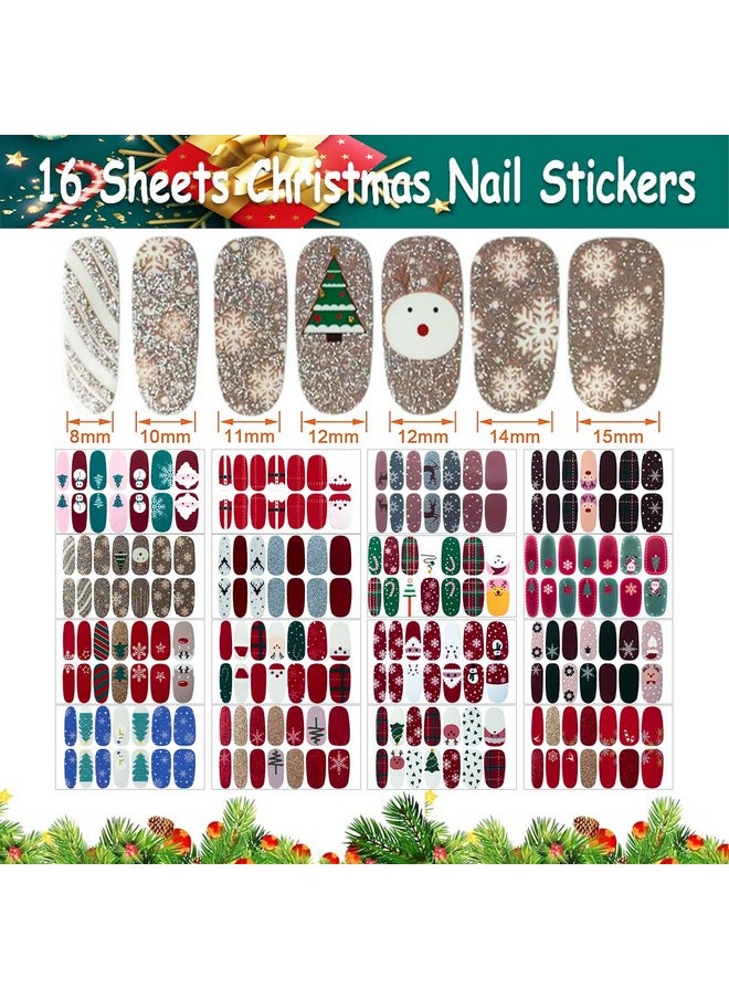 DANNEASY 224 Pieces 16 Sheets Christmas Nail Stickers Full Nail Wraps Nail Polish Strips Adhesive Nail Art Stickers for Women with Nail File, Cuticle Stick(Classic Series)