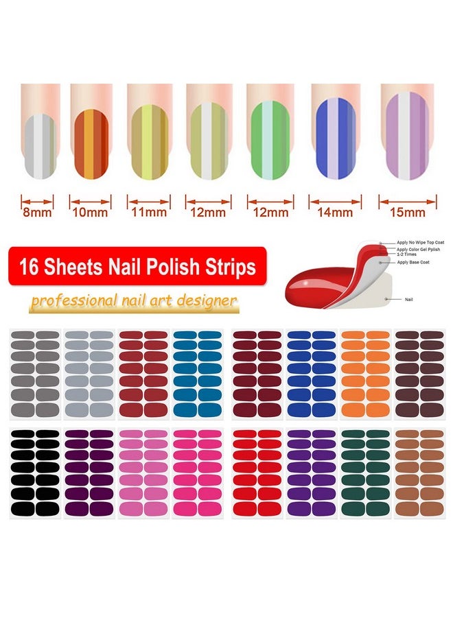 DANNEASY 16 Sheets Full Nail Wraps Bright Solid Color Nail Polish Strips Gel Nail Strips Self Adhesive Nail Polish Stickers for Women Manicure Sticker for Nail Art with Nail File, Cuticle Stick