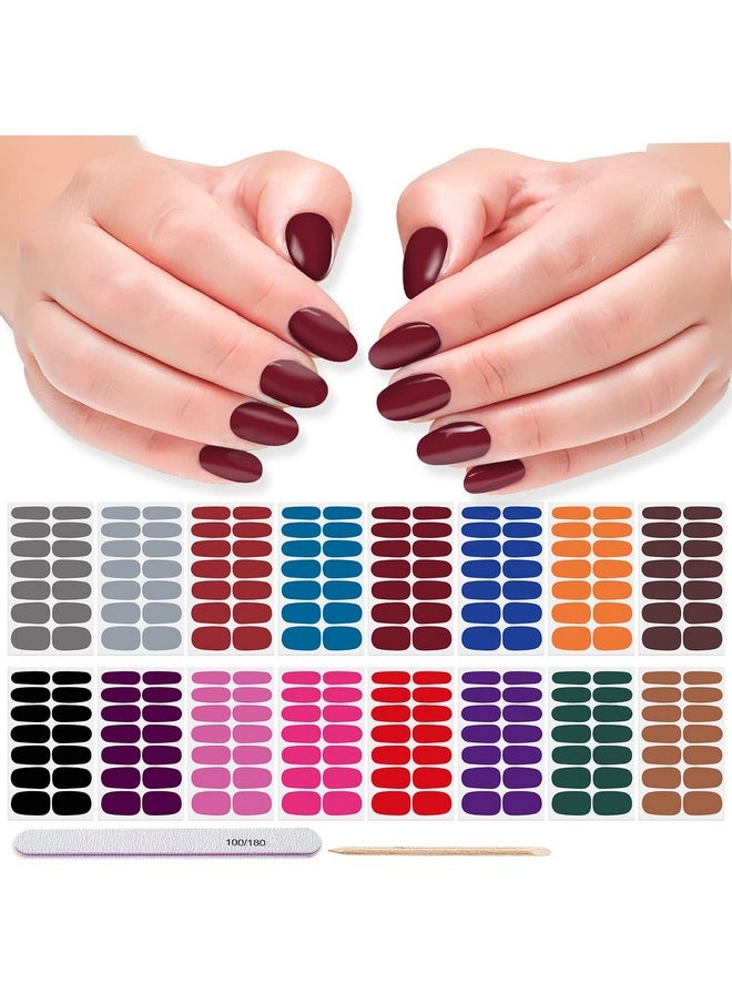 DANNEASY 16 Sheets Full Nail Wraps Bright Solid Color Nail Polish Strips Gel Nail Strips Self Adhesive Nail Polish Stickers for Women Manicure Sticker for Nail Art with Nail File, Cuticle Stick