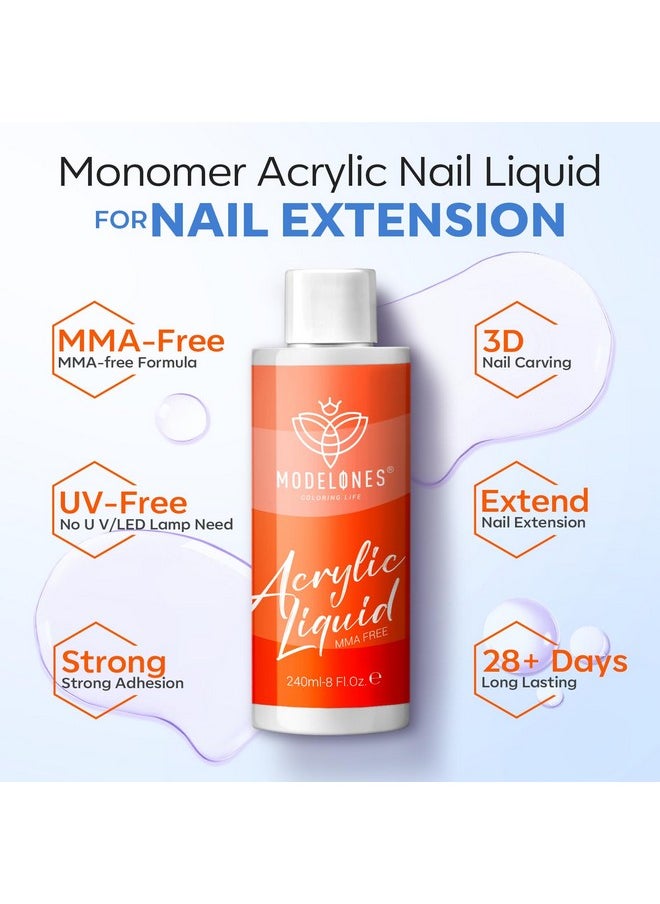 Modelones 8 oz Monomer - Professional Monomer Acrylic Nail Liquid - 240ml Acrylic Monomer Liquid for Acrylic Powder, Acrylic Nails Extension - MMA Free, Non-Yellowing
