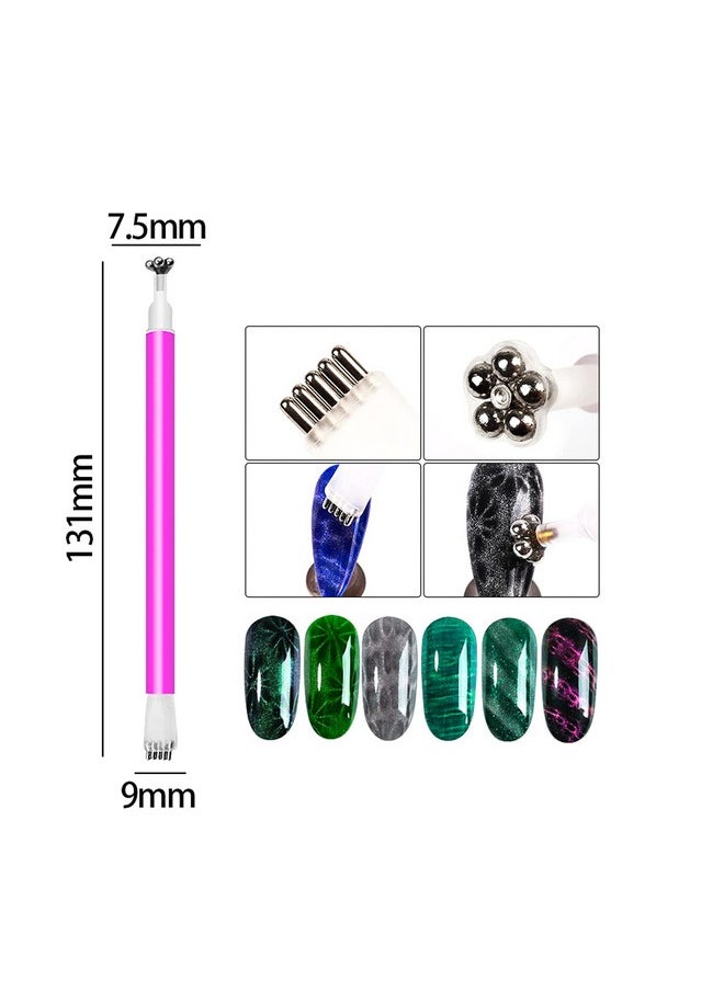 JERCLITY 9 Pieces Cat Eye Magnet for Nails Double-head Flower Design Nail Magnet Pens Magnet Stick Multi-Function Magnet Board 3D Magnetic for Cat Eye Gel Polish DIY Nail Art